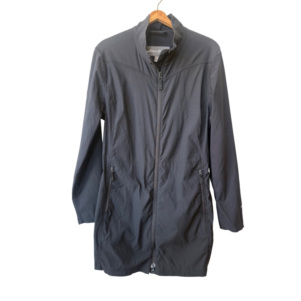 Eddie Bauer Womens Travel Parka Jacket Size S Black Full Zip Lightweight Nylon